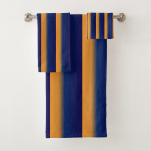 Blau und Orangenstreifen Badhandtuch Set