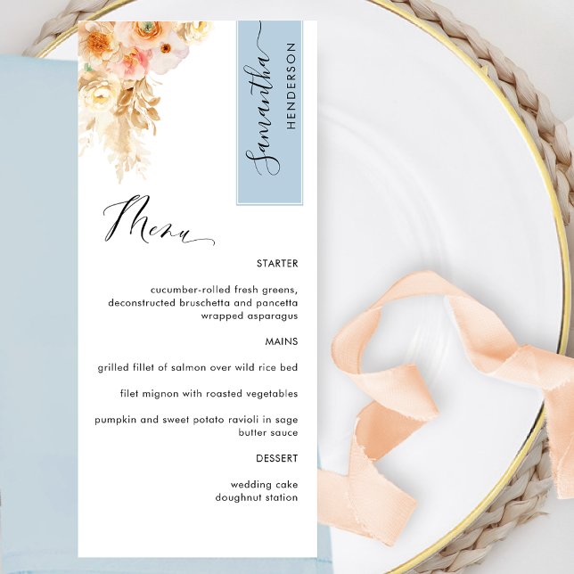 Blau und Peach Blush Personalisiert mit dem Namen  Menükarte (Von Creator hochgeladen)