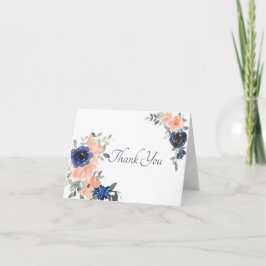 Blau und Rosa Aquarell Blumenkarte Dankeskarte