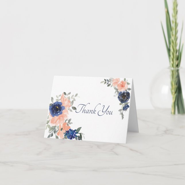 Blau und Rosa Aquarell Blumenkarte Dankeskarte (Vorderseite)