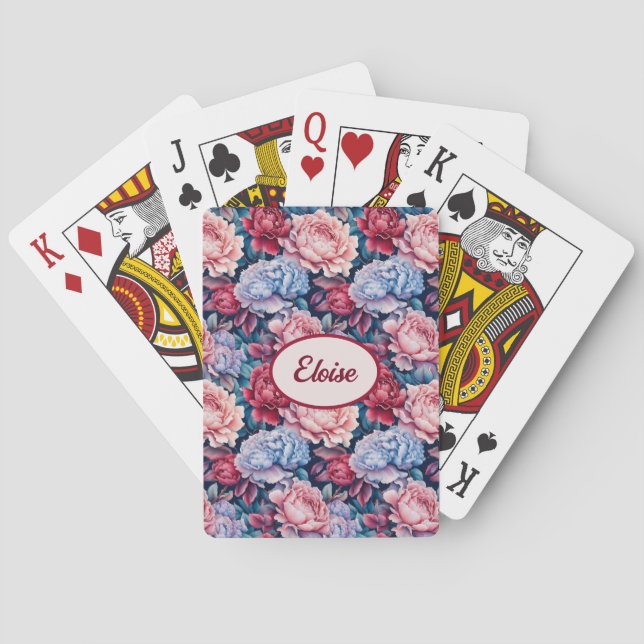 Blau und Rosa Blume Personalisiert Spielkarten (Rückseite)