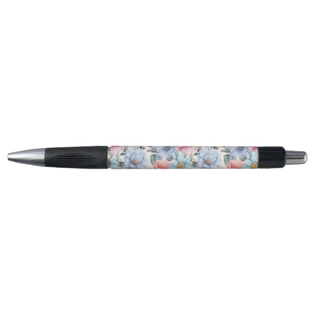 Blau und Rosa Blumen Kugelschreiber (Vorderseite)