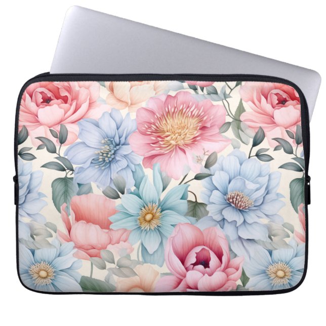 Blau und Rosa Blumen Laptopschutzhülle (Vorderseite)