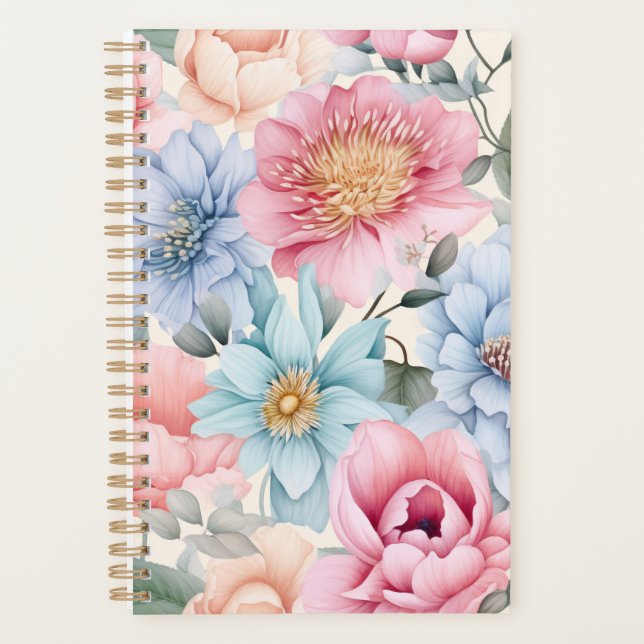 Blau und Rosa Blumen Planer (Vorderseite)