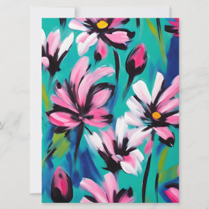 Blau und Rosa Blumendesign Feiertagskarte