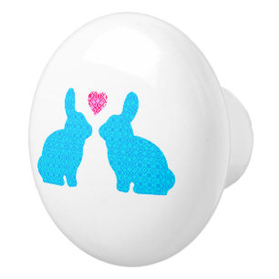 Blau und Rosa Bunnies in der Liebe Keramikknauf
