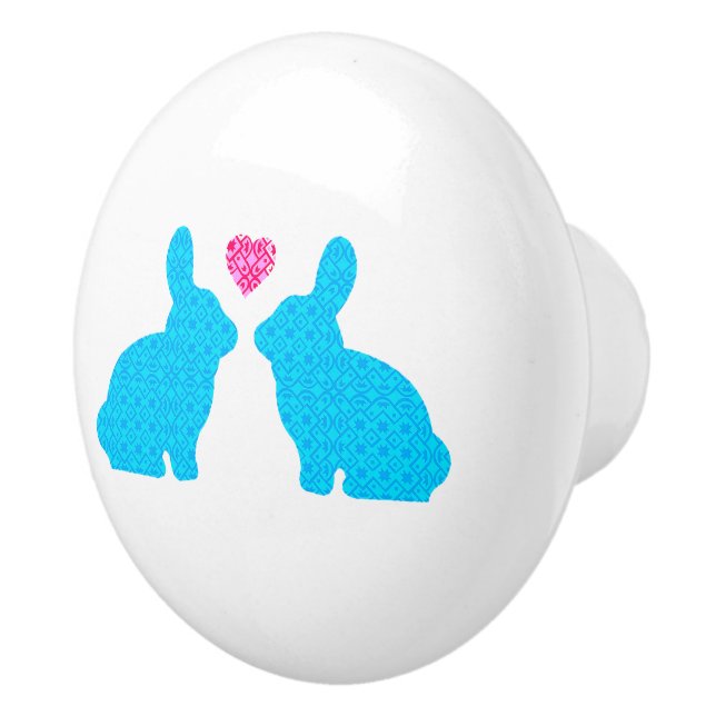 Blau und Rosa Bunnies in der Liebe Keramikknauf (Rechts)