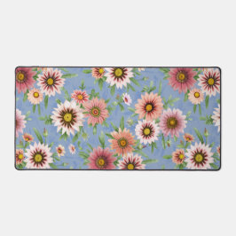 Blau und Rosa Daisy Botanische Blumenschrift Schreibtischunterlage