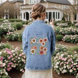 Blau und Rosa Daisy Botanische Kunst Jeansjacke