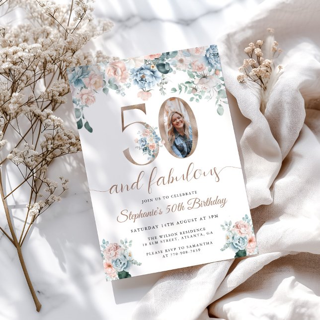 Blau und Rosa Foto 50. Geburtstag Einladung (Von Creator hochgeladen)