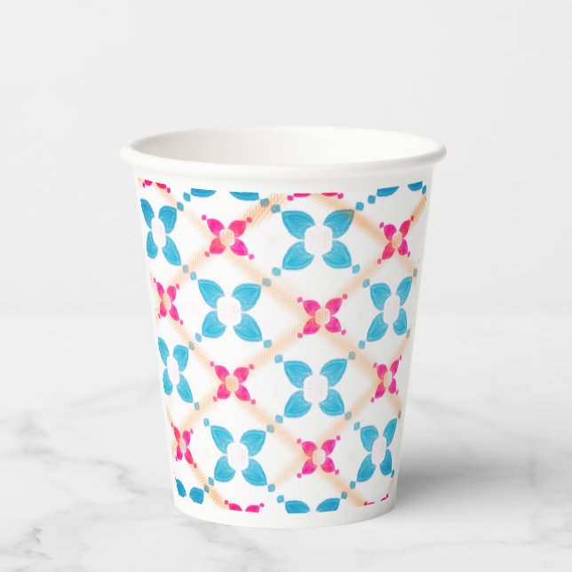 Blau- und Rosa gemusterter Papiertasse  Pappbecher (Vorderseite)