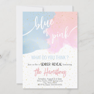 Blau und Rosa | Glitzer Gender Reveal Baby Shower Einladung