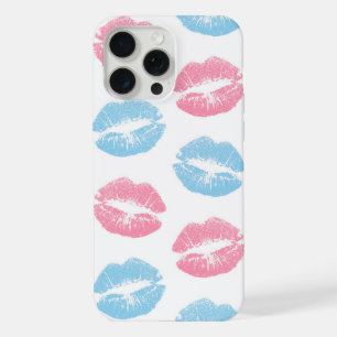 Blau- und Rosa-Lippen-Muster, Lippenstift, Kuss iPhone 15 Pro Max Hülle