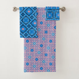 Blau und Rosa Maximalistisches Badetuch Set