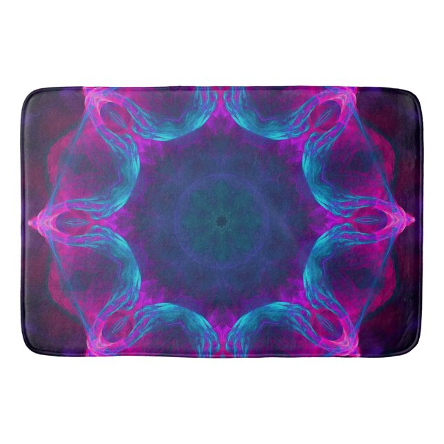 Blau und Rosa Neon Dark Kaleidoskop Gradient Badematte (Vorderseite)