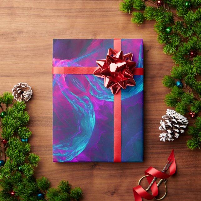 Blau und Rosa Neon Dark Kaleidoskop Gradient Geschenkpapier (Feiertagsgeschenk)