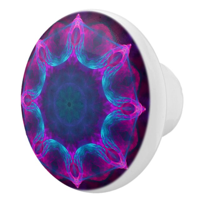 Blau und Rosa Neon Dark Kaleidoskop Gradient Keramikknauf (Rechts)