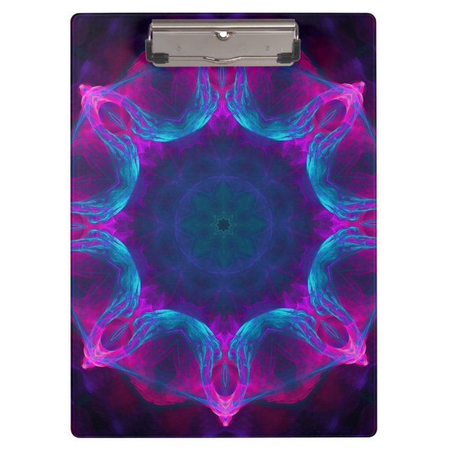 Blau und Rosa Neon Dark Kaleidoskop Gradient Klemmbrett (Vorderseite)