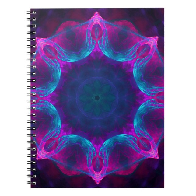 Blau und Rosa Neon Dark Kaleidoskop Gradient Notizblock (Vorderseite)
