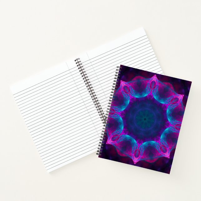 Blau und Rosa Neon Dark Kaleidoskop Gradient Notizbuch (Innenseite)