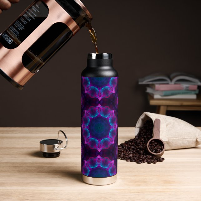 Blau und Rosa Neon Dark Kaleidoskop Gradient Trinkflasche (Kaffee)
