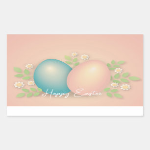 Blau- und rosa Ostereier und Frühlingsblüten Rechteckiger Aufkleber