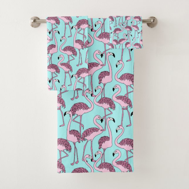 Blau und rosa Tropisches Flamingo Set Handtuch (Insitu)