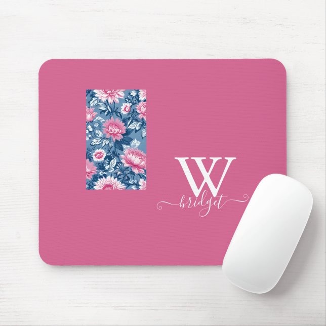 Blau und Rosa Vintag Moderne Blüten Mousepad (Mit Mouse)