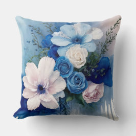 Blau und Rosa Weich Wasserfarben Blumen Kissen