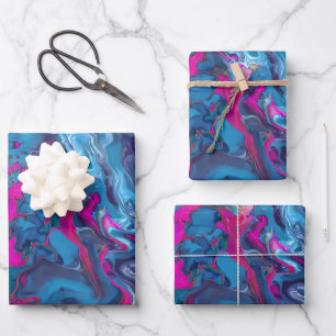 Blau- und rosafarbene Marmor Akrylabstraktion Geschenkpapier Set