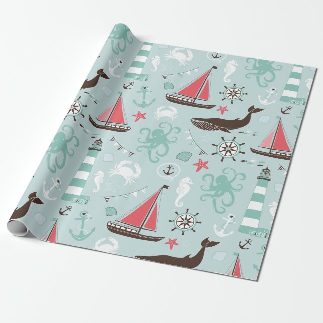 Blau und Rose des Meeres Geschenkpapier (Ungerollt)