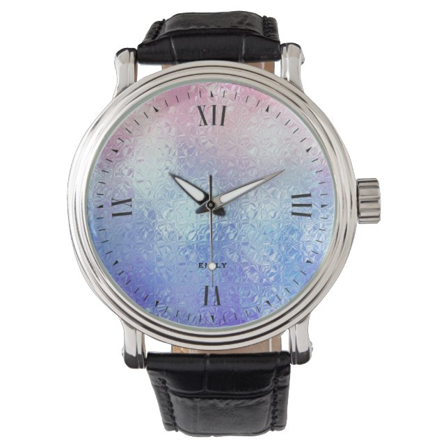 Blau- und Rose-Goldglasombre Armbanduhr (Vorderseite)