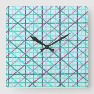 Blau und Rose Prüfmuster Quadratische Wanduhr
