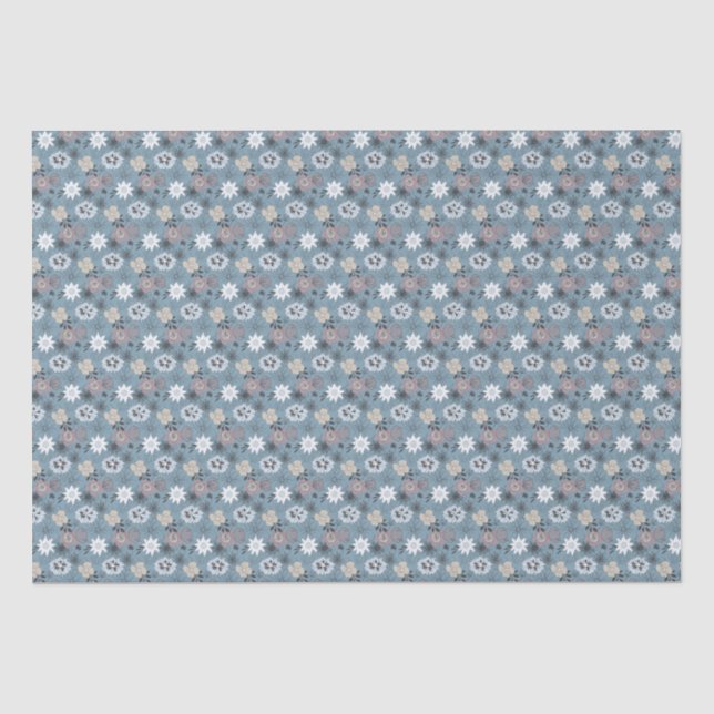 Blau und Rose Stilvolle Kleine Blumenmuster Girly Seidenpapier (Vorderseite)