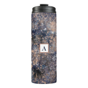 Blau- und Roségold-Farbspritzer abstrakter Glamour Thermosbecher