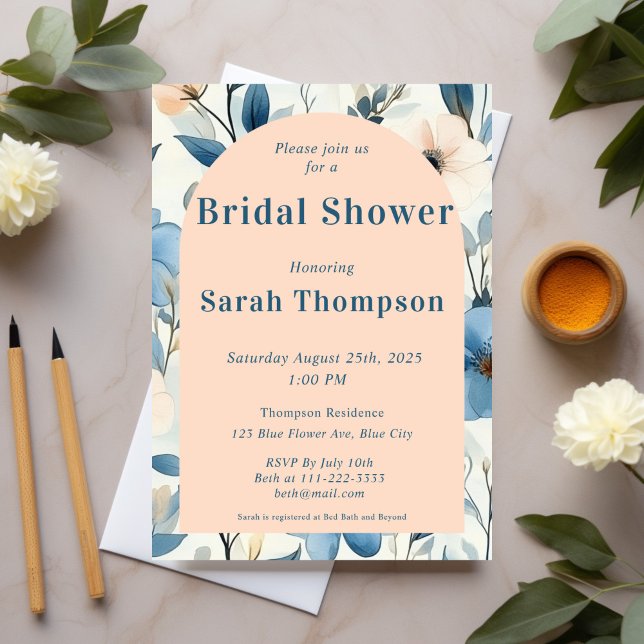 Blau und Rosen Aquarell Brautparty Einladung (Von Creator hochgeladen)