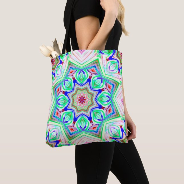 Blau und Rot 8 Sterne Kaleidoskop Tasche (Von Nahem)