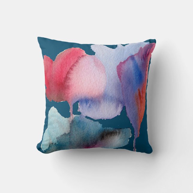 Blau und rot Aquarellblumen Große Blume Kissen (Vorderseite)