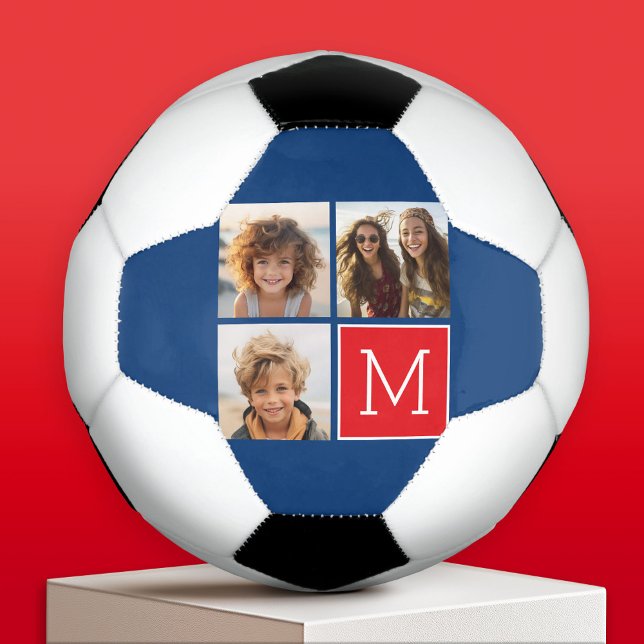 Blau und Rot-FotoCollage mit Monogramm Fußball (Custom Soccer Ball)