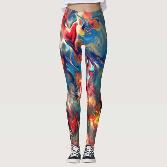 Blau- und Rottöne, virtuelle Satinfarbe Leggings (Vorderseite)