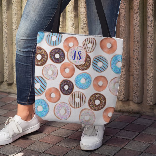 Blau und Schokolade Braun Donut Custom Monogram Tasche (Von Creator hochgeladen)