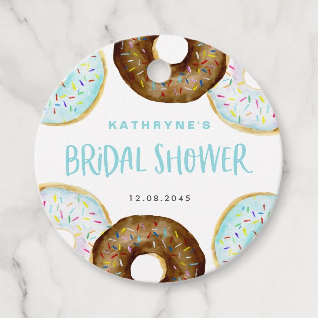 Blau und Schokolade Sprinkle Donuts Brautparty Geschenkanhänger (Vorderseite)