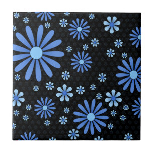 Blau- und Schwarz-Blumenkraft Retro-Blumenmuster Fliese