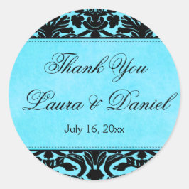 Blau und schwarz Damask 1.5" Danke, Sticker