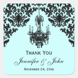 Blau und schwarz Damask Kronier Gefälligkeitsaufkl Quadratischer Aufkleber