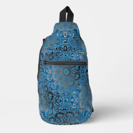 Blau und schwarz geflieste Muster Sack Tasche Ruck