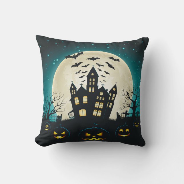 Blau- und Schwarz-Halloween-Platz Kissen (Vorderseite)