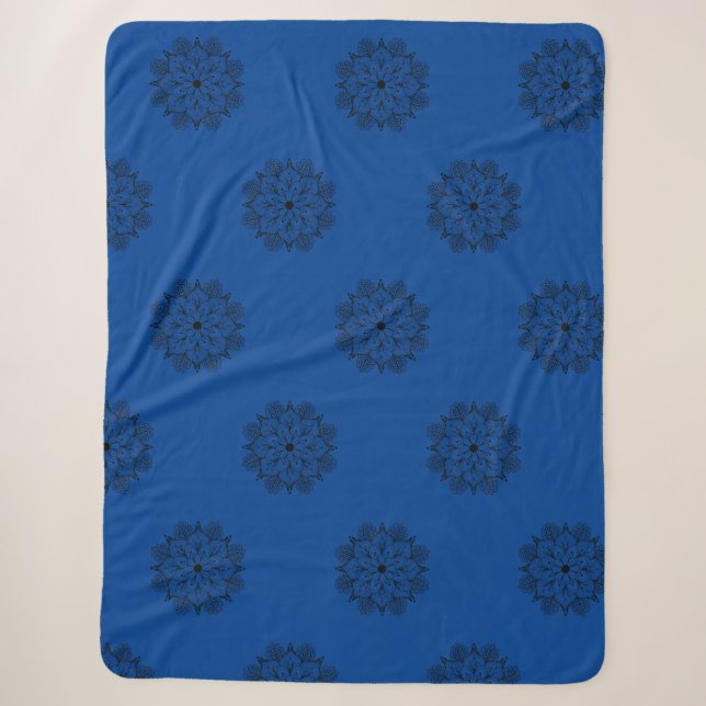Blau und Schwarz Mandala Sherpa Blanket Sherpadecke (Vorderseite)