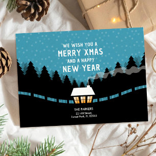 Blau und schwarz Merry Xmas mit Retro-Kiefern Karte