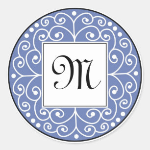 Blau- und Schwarz-Monogramm-Aufkleber Runder Aufkleber